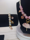 Girl pink ballerina Necklace and Bracelet set