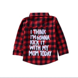 Red plaid long sleeve girls shirt/ I think I'm gonna kick it with my mom today