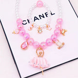 Girl pink ballerina Necklace and Bracelet set
