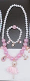 Girl pink ballerina Necklace and Bracelet set