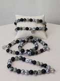 Beaded Heart Bracelet Black and sliver