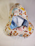 Satin hooded Travel Neck Pillow Blue Girl power, Pink Teddy, and Purple Flowers