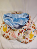 Satin hooded Travel Neck Pillow Blue Girl power, Pink Teddy, and Purple Flowers