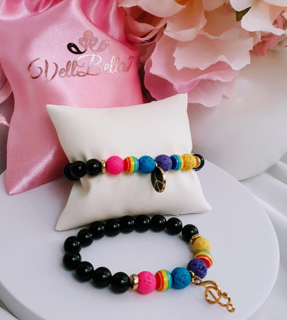 Black and Rainbow stone bracelet
